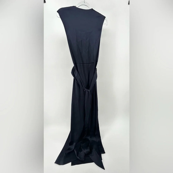 Nanushka Shanti Knot Detail Satin Midi Dress Sleeveless Wrap Navy Blue Size S - Picture 8 of 14
